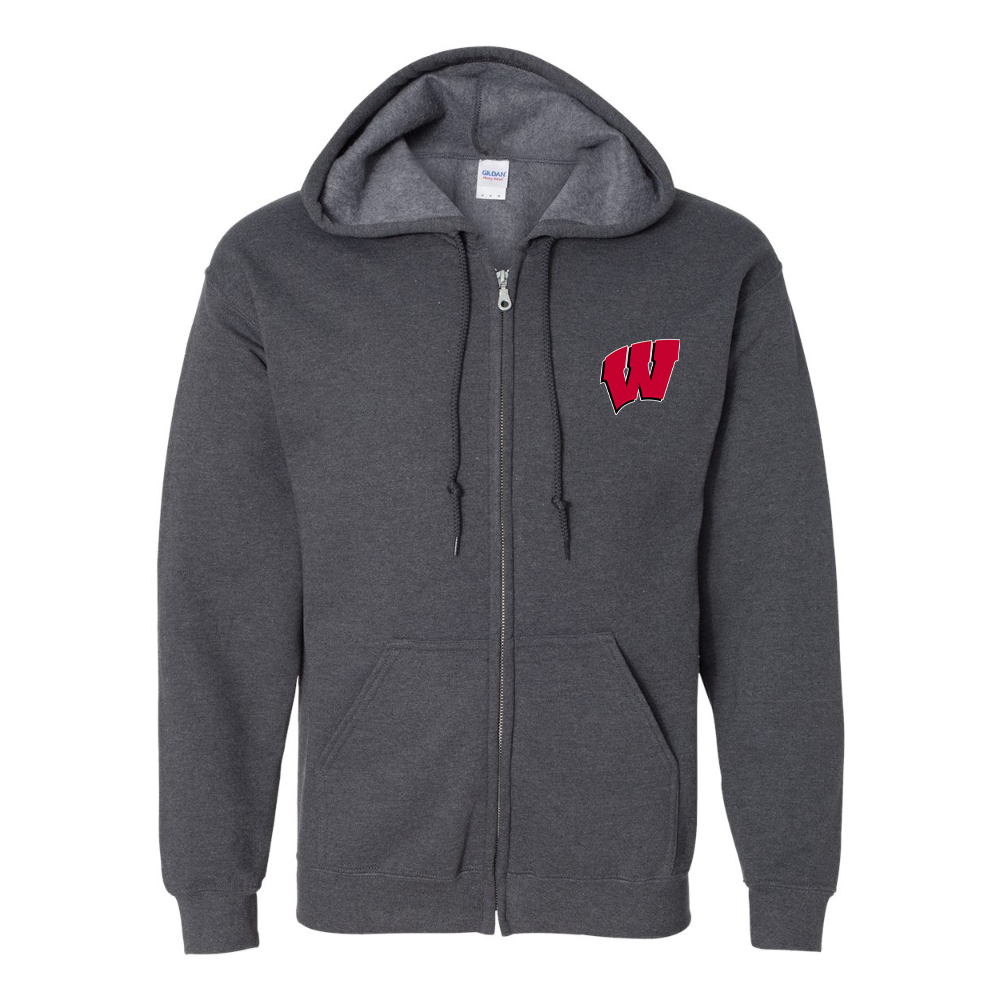 Men's Wisconsin Badgers Gildan  Heavy Blend Full Zip Hooded Sweatshirt